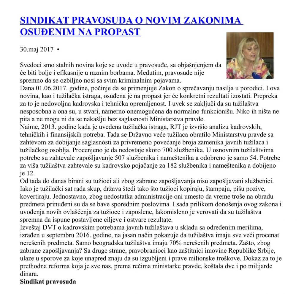 SINDIKAT PRAVOSUĐA O NOVIM ZAKONIMA OSUĐENIM NA PROPAST-1